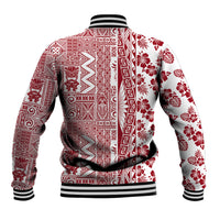 Hawaii Baseball Jacket Aloha Tropical Plants Tribal Pattern Red Version LT03 - Polynesian Pride