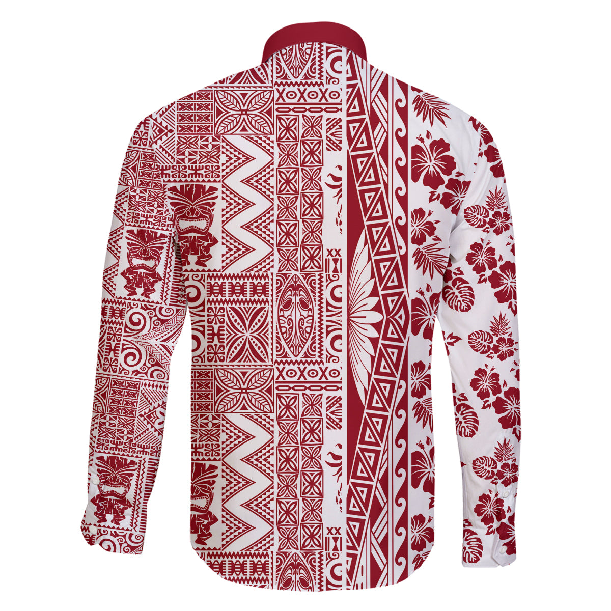 Hawaii Family Matching Mermaid Dress and Hawaiian Shirt Aloha Tropical Plants Tribal Pattern Red Version LT03 - Polynesian Pride