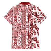 Hawaii Family Matching Off Shoulder Maxi Dress and Hawaiian Shirt Aloha Tropical Plants Tribal Pattern Red Version LT03 - Polynesian Pride