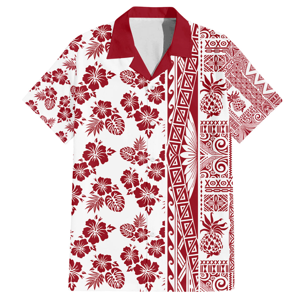 Hawaii Family Matching Puletasi Dress and Hawaiian Shirt Aloha Tropical Plants Tribal Pattern Red Version LT03 Dad's Shirt - Short Sleeve Red - Polynesian Pride