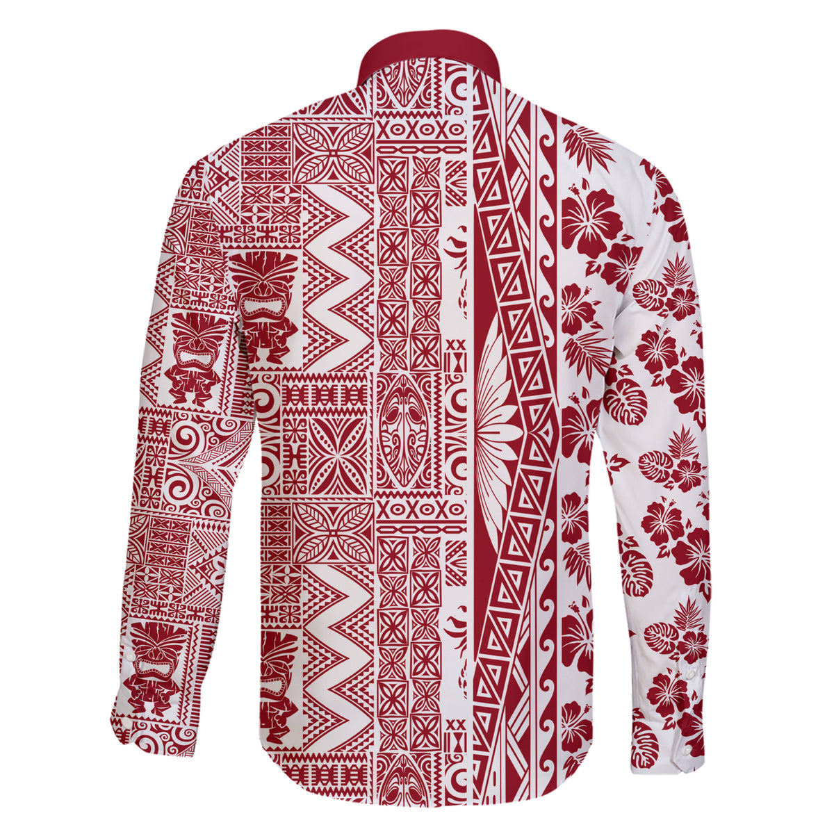 Hawaii Family Matching Short Sleeve Bodycon Dress and Hawaiian Shirt Aloha Tropical Plants Tribal Pattern Red Version LT03 - Polynesian Pride