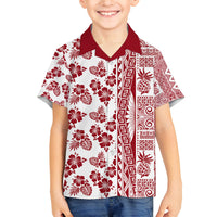 Hawaii Family Matching Summer Maxi Dress and Hawaiian Shirt Aloha Tropical Plants Tribal Pattern Red Version LT03 Son's Shirt Red - Polynesian Pride