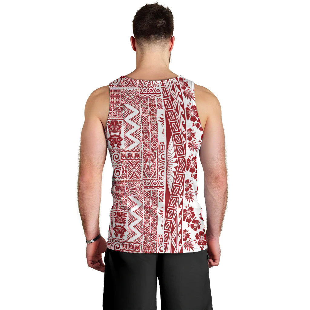 Hawaii Men Tank Top Aloha Tropical Plants Tribal Pattern Red Version LT03 - Polynesian Pride