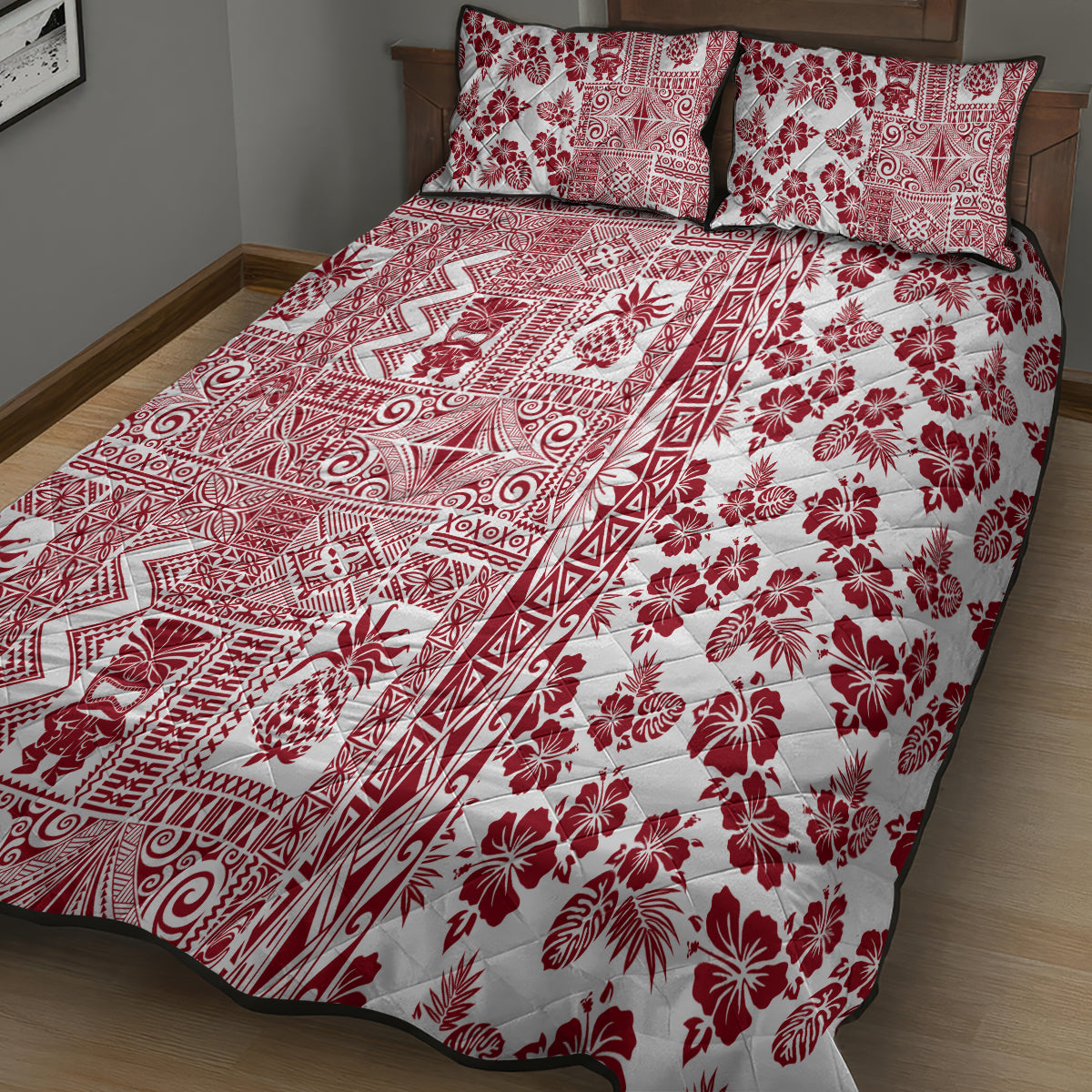 Hawaii Quilt Bed Set Aloha Tropical Plants Tribal Pattern Red Version LT03 - Polynesian Pride