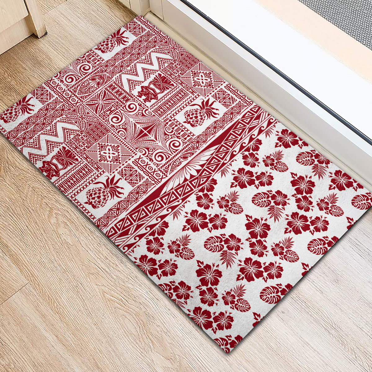Hawaii Rubber Doormat Aloha Tropical Plants Tribal Pattern Red Version LT03 - Polynesian Pride