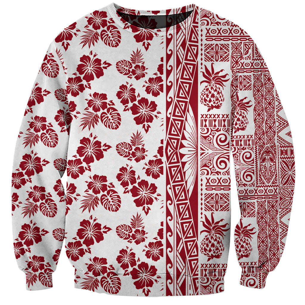 Hawaii Sweatshirt Aloha Tropical Plants Tribal Pattern Red Version LT03 Unisex Red - Polynesian Pride