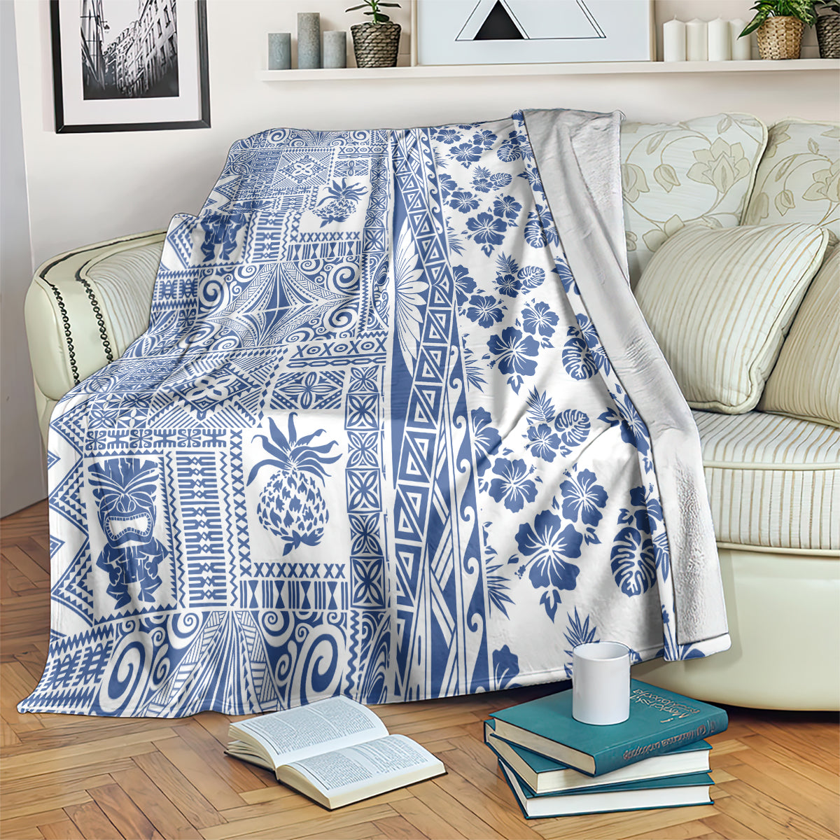 Hawaii Blanket Aloha Tropical Plants Tribal Pattern Blue Version LT03 - Polynesian Pride