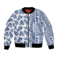 Hawaii Bomber Jacket Aloha Tropical Plants Tribal Pattern Blue Version LT03 Unisex Blue - Polynesian Pride