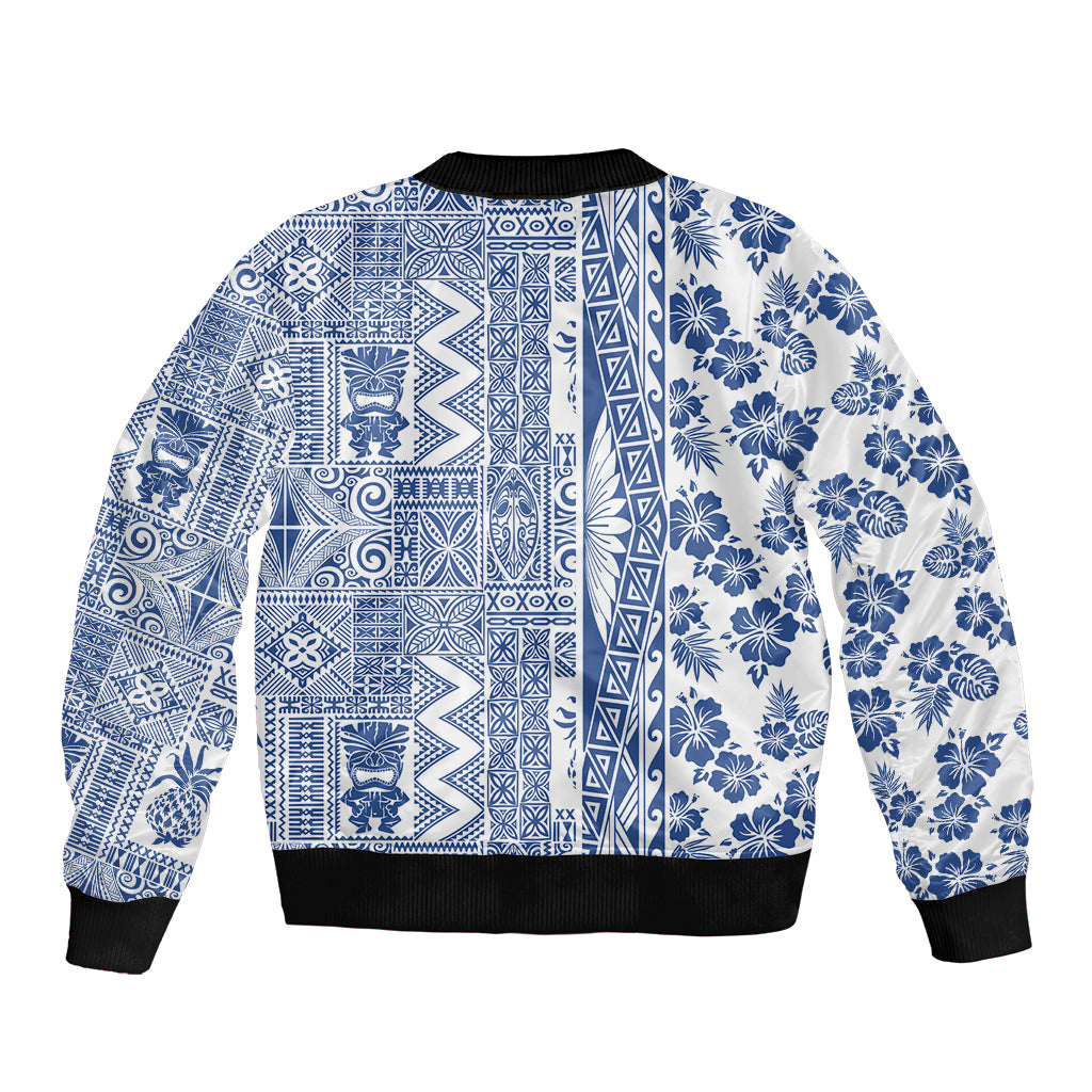 Hawaii Bomber Jacket Aloha Tropical Plants Tribal Pattern Blue Version LT03 - Polynesian Pride