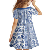 Hawaii Family Matching Short Sleeve Bodycon Dress and Hawaiian Shirt Aloha Tropical Plants Tribal Pattern Blue Version LT03 - Polynesian Pride