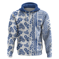 Hawaii Hoodie Aloha Tropical Plants Tribal Pattern Blue Version LT03 Zip Hoodie Blue - Polynesian Pride