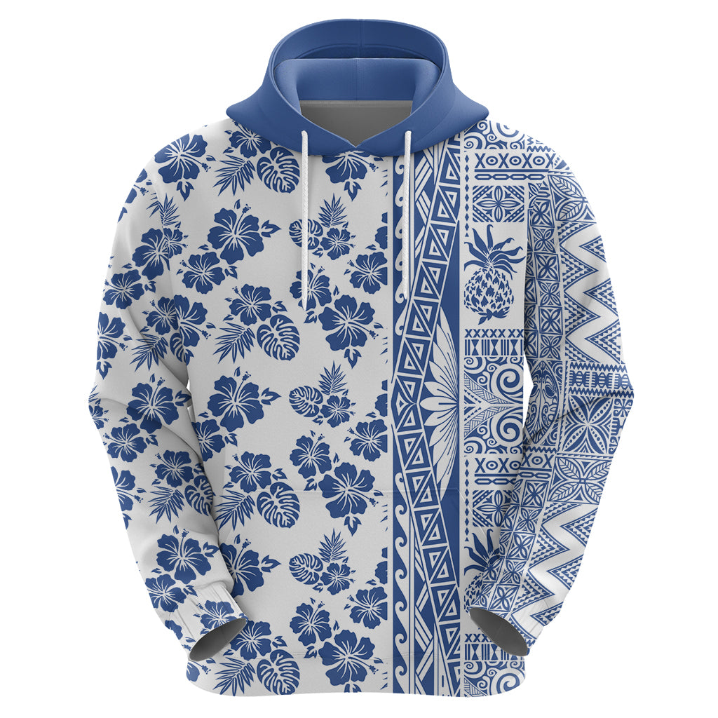 Hawaii Hoodie Aloha Tropical Plants Tribal Pattern Blue Version LT03 - Polynesian Pride