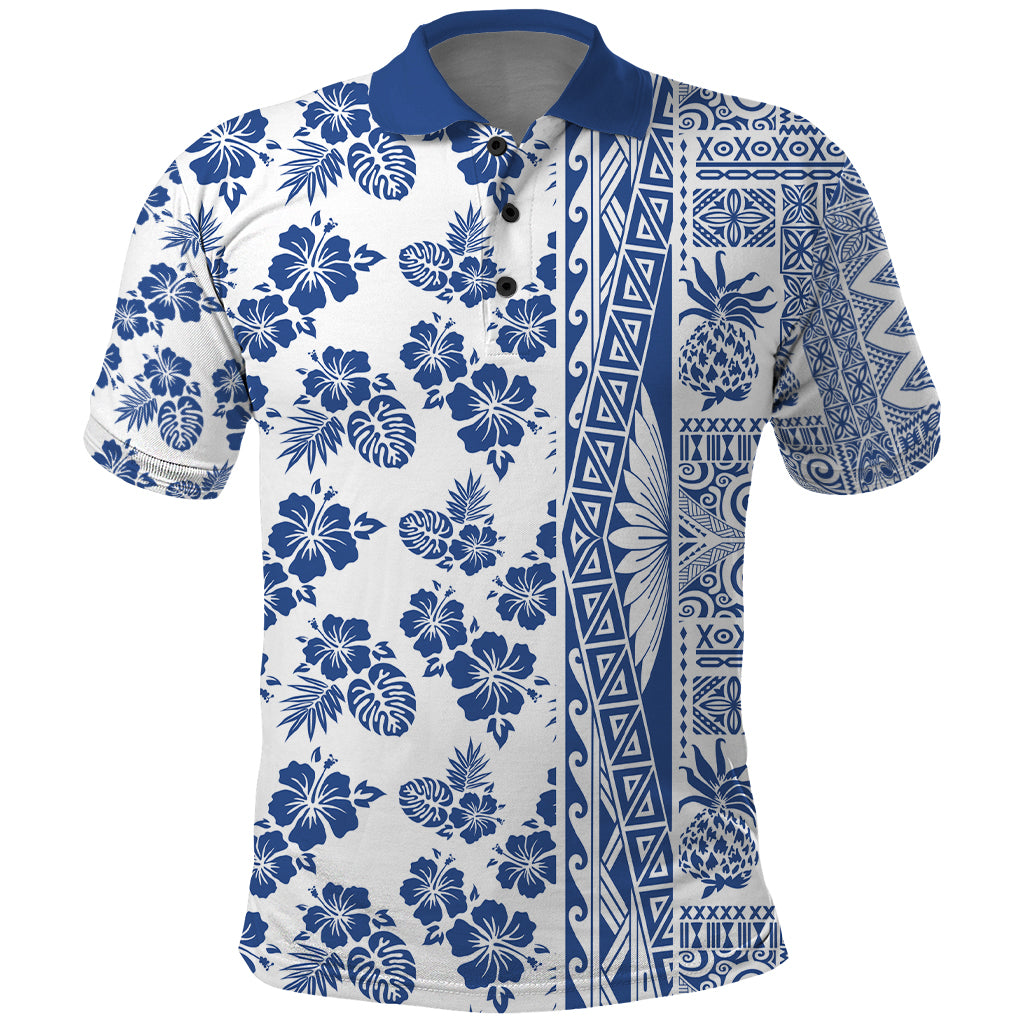Hawaii Polo Shirt Aloha Tropical Plants Tribal Pattern Blue Version LT03 Blue - Polynesian Pride