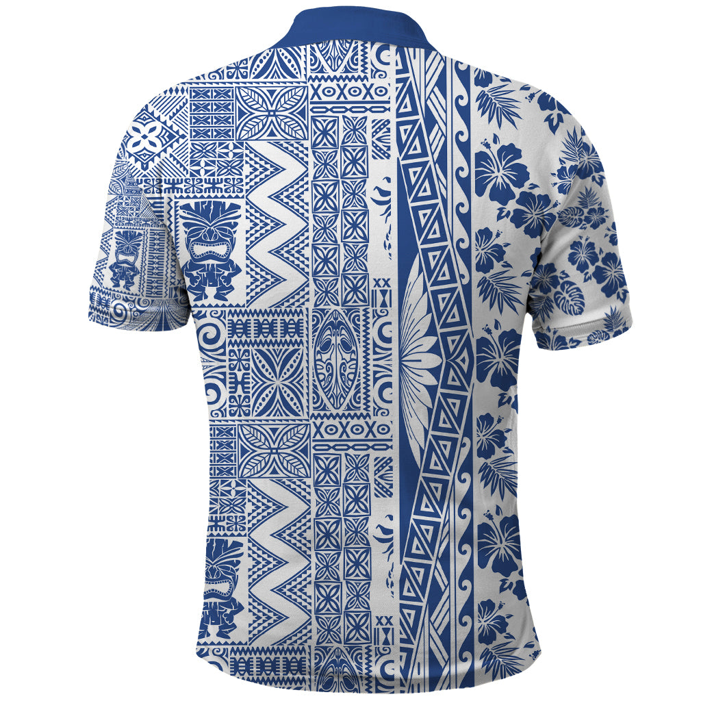 Hawaii Polo Shirt Aloha Tropical Plants Tribal Pattern Blue Version LT03 - Polynesian Pride