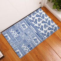 Hawaii Rubber Doormat Aloha Tropical Plants Tribal Pattern Blue Version LT03 Blue - Polynesian Pride