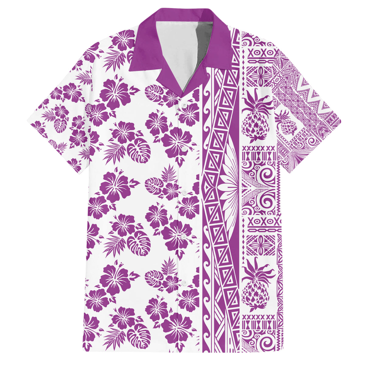 Hawaii Family Matching Short Sleeve Bodycon Dress and Hawaiian Shirt Aloha Tropical Plants Tribal Pattern Pink Version LT03 Dad's Shirt - Short Sleeve Pink - Polynesian Pride