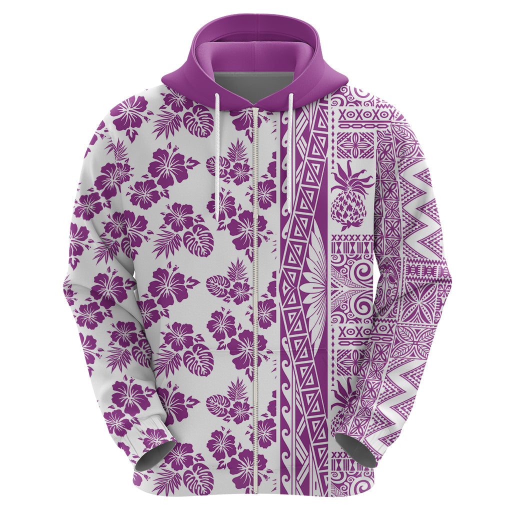 Hawaii Hoodie Aloha Tropical Plants Tribal Pattern Pink Version LT03 - Polynesian Pride