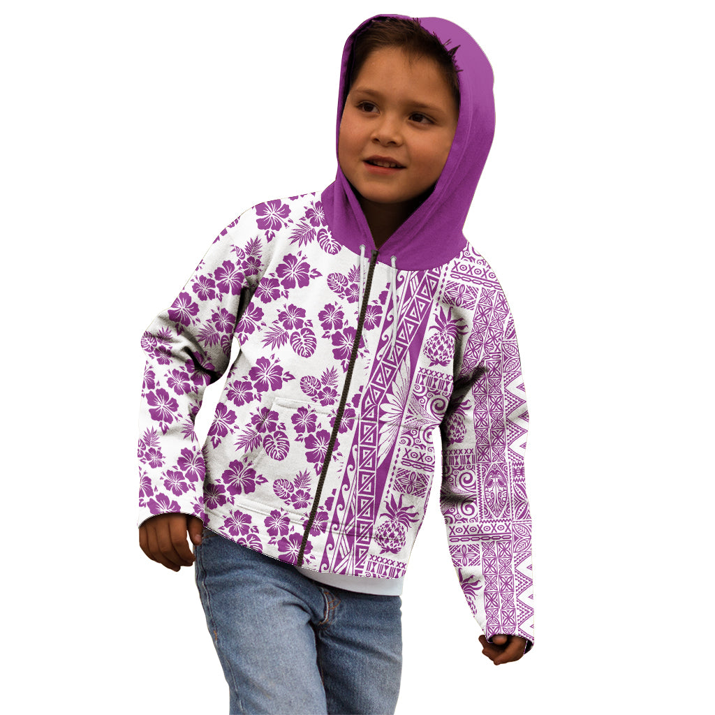 Hawaii Kid Hoodie Aloha Tropical Plants Tribal Pattern Pink Version LT03 - Polynesian Pride