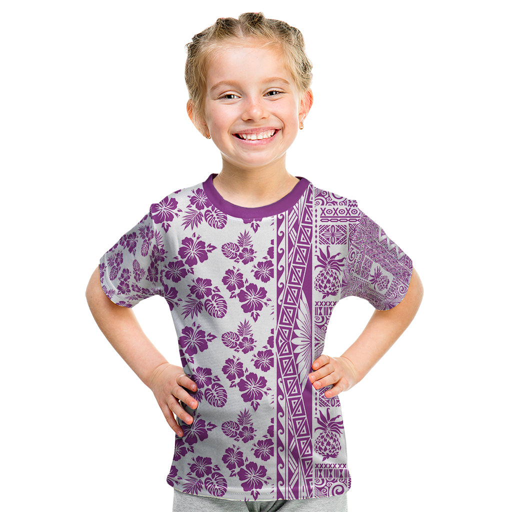Hawaii Kid T Shirt Aloha Tropical Plants Tribal Pattern Pink Version LT03 Pink - Polynesian Pride