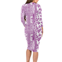 Hawaii Long Sleeve Bodycon Dress Aloha Tropical Plants Tribal Pattern Pink Version LT03 - Polynesian Pride