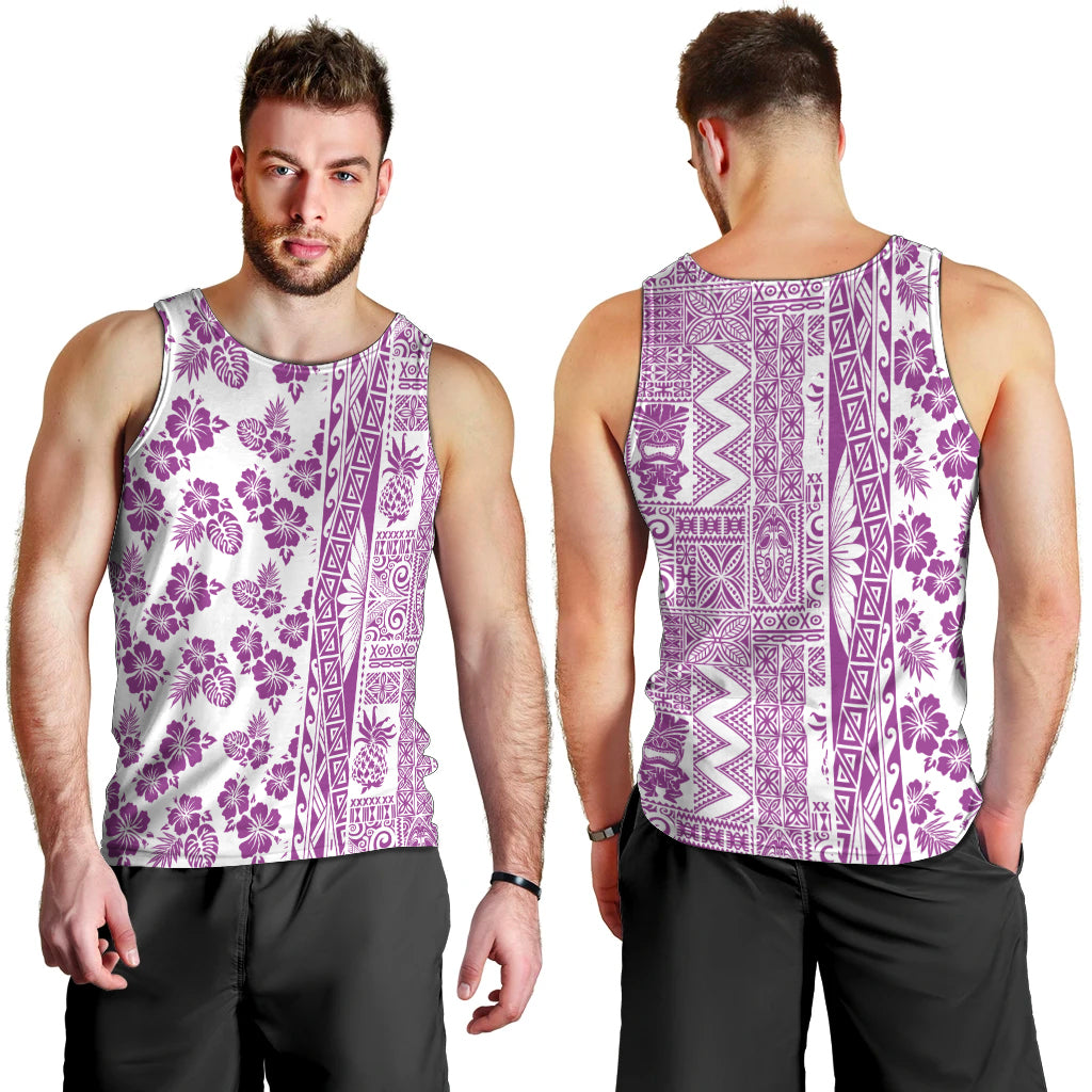 Hawaii Men Tank Top Aloha Tropical Plants Tribal Pattern Pink Version LT03 - Polynesian Pride