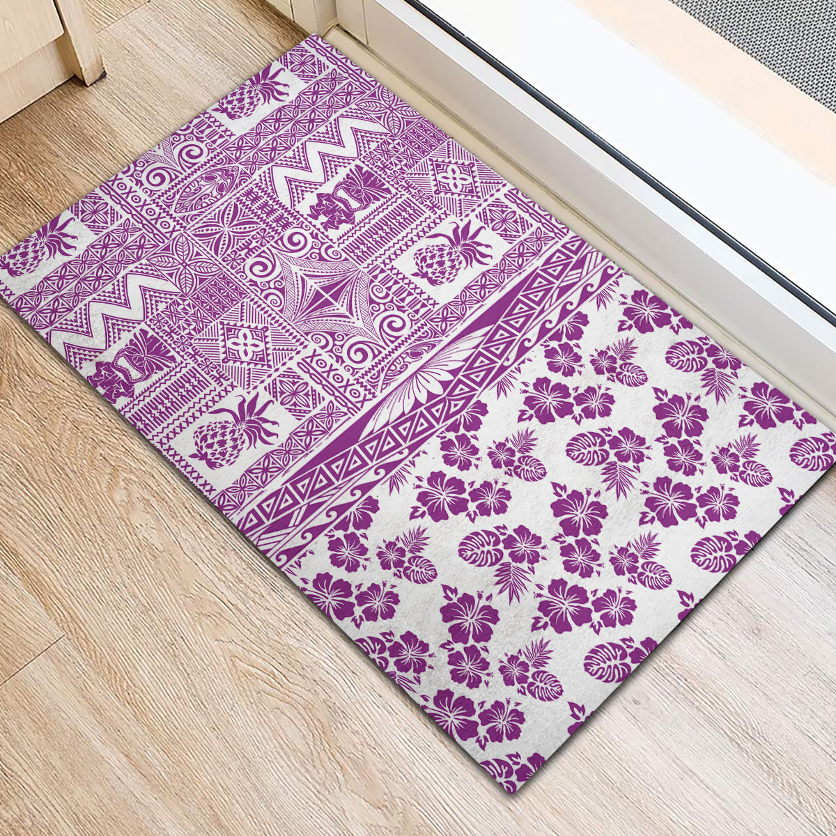 Hawaii Rubber Doormat Aloha Tropical Plants Tribal Pattern Pink Version LT03 - Polynesian Pride