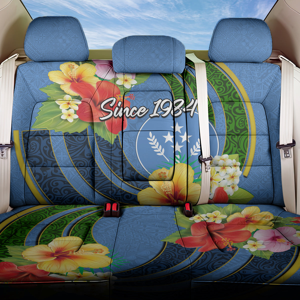 Kosrae Constitution Day Back Car Seat Cover Hibiscus Mix Maori Tattoo Pattern LT03