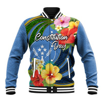 Kosrae Constitution Day Baseball Jacket Hibiscus Mix Maori Tattoo Pattern LT03 Unisex Blue - Polynesian Pride