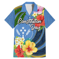 Kosrae Constitution Day Family Matching Mermaid Dress and Hawaiian Shirt Hibiscus Mix Maori Tattoo Pattern LT03 Dad's Shirt - Short Sleeve Blue - Polynesian Pride