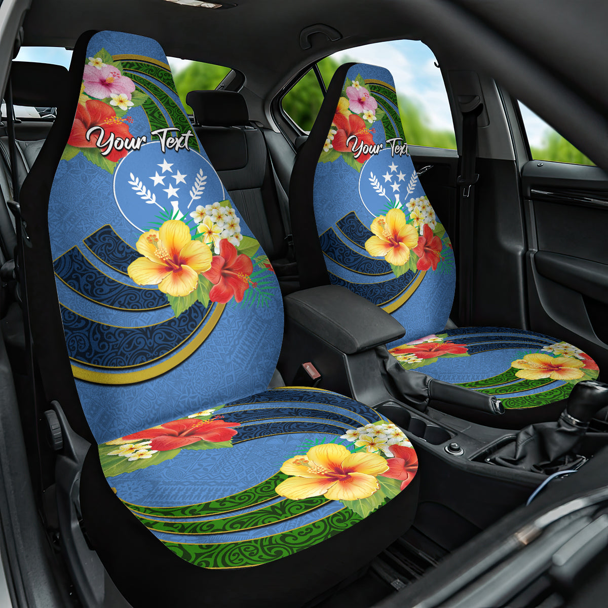 Kosrae Car Seat Cover Hibiscus Mix Maori Tattoo Pattern LT03 One Size Blue - Polynesian Pride