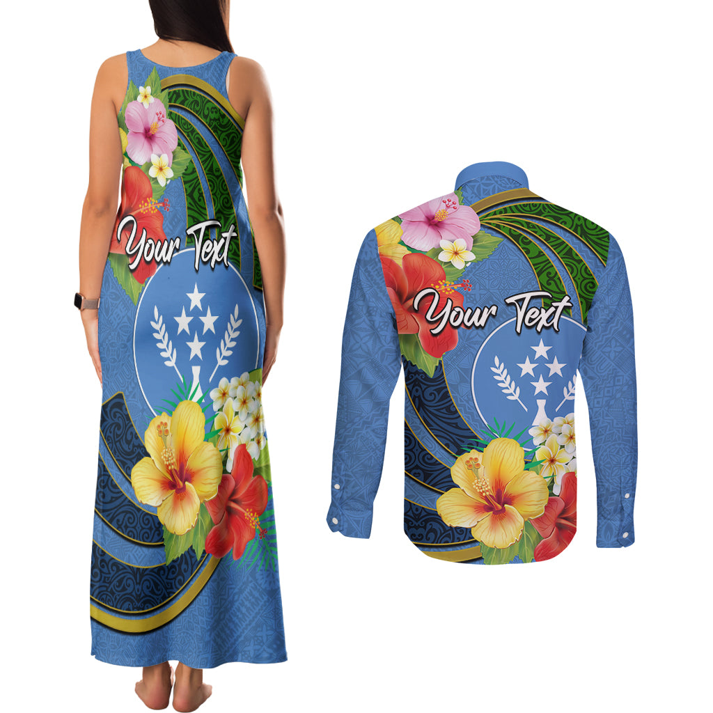 Kosrae Couples Matching Tank Maxi Dress and Long Sleeve Button Shirt Hibiscus Mix Maori Tattoo Pattern LT03 - Polynesian Pride