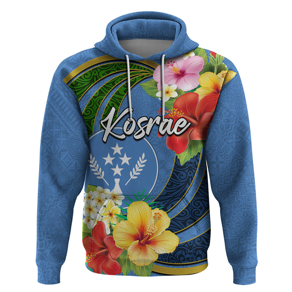 Kosrae Zip Hoodie Hibiscus Mix Maori Tattoo Pattern LT03 Pullover Hoodie Blue - Polynesian Pride