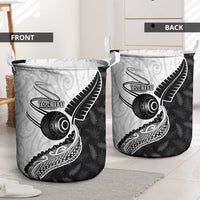 Personalised Aotearoa Lawn Bowls Laundry Basket Maori and Silver Fern Half Style - Polynesian Pride