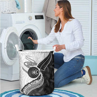 Personalised Aotearoa Lawn Bowls Laundry Basket Maori and Silver Fern Half Style - Polynesian Pride