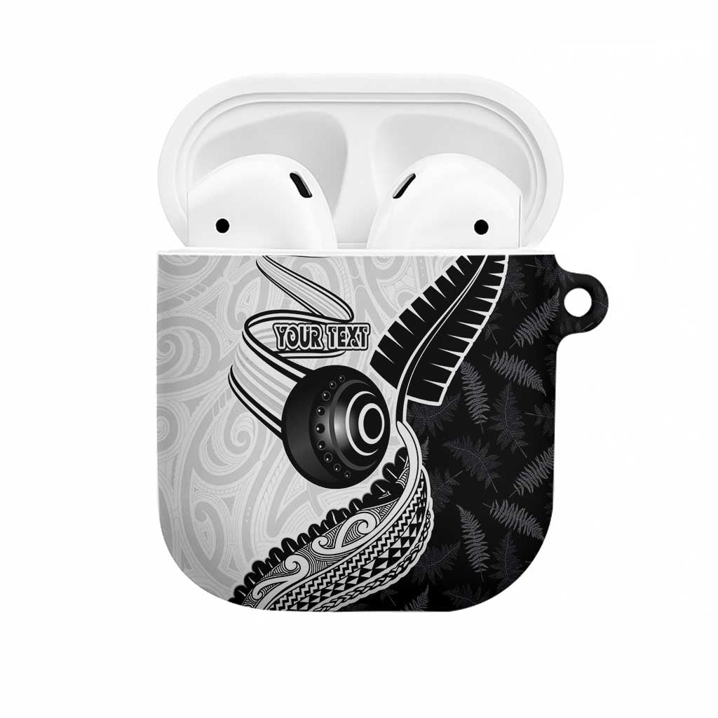Personalised Aotearoa Lawn Bowls AirPods Case Maori and Silver Fern Half Style LT03 White - Polynesian Pride