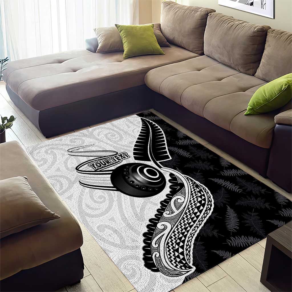 Personalised Aotearoa Lawn Bowls Area Rug Maori and Silver Fern Half Style - Polynesian Pride