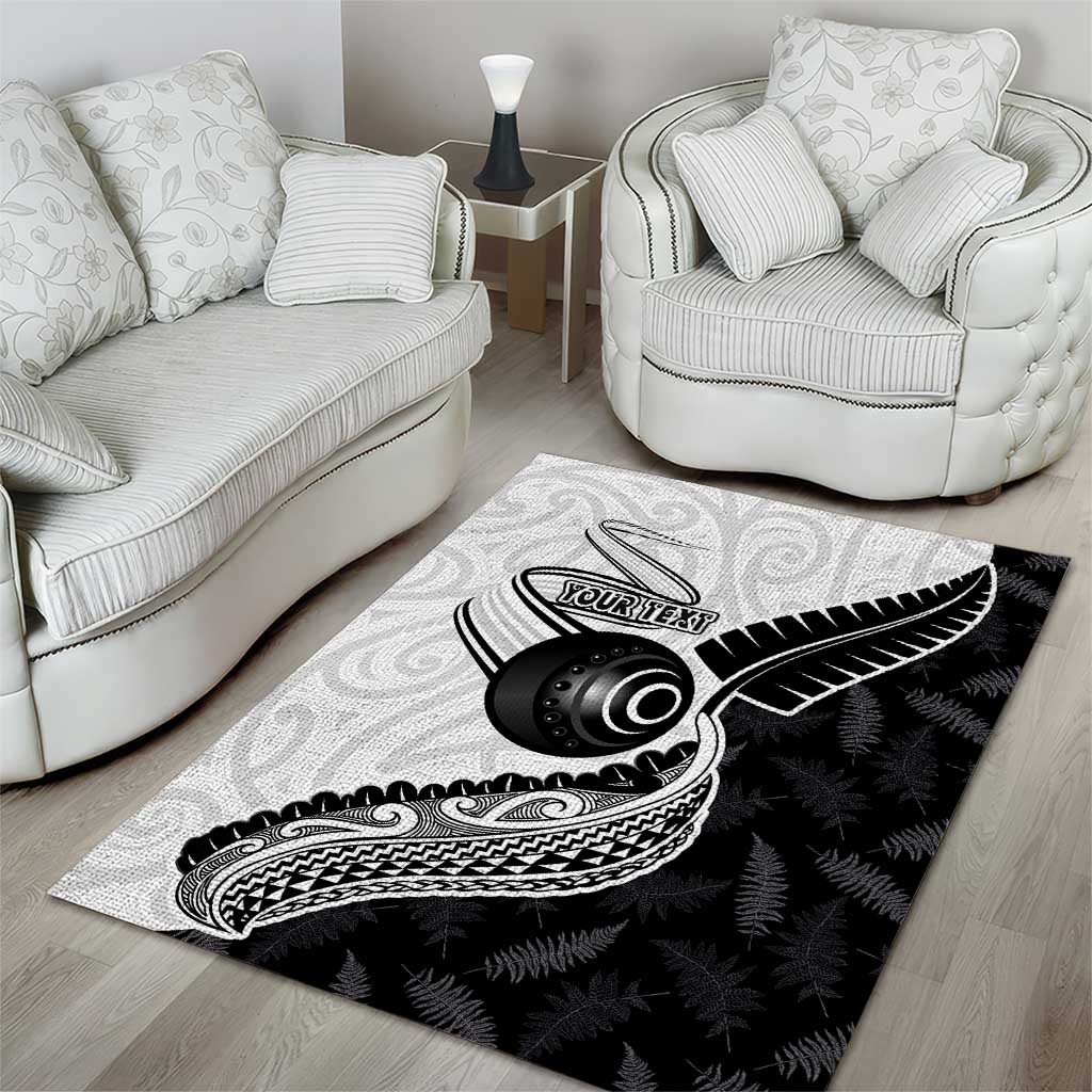 Personalised Aotearoa Lawn Bowls Area Rug Maori and Silver Fern Half Style - Polynesian Pride