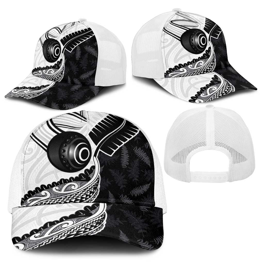 Aotearoa Lawn Bowls Baseball Net Cap Maori and Silver Fern Half Style - Polynesian Pride
