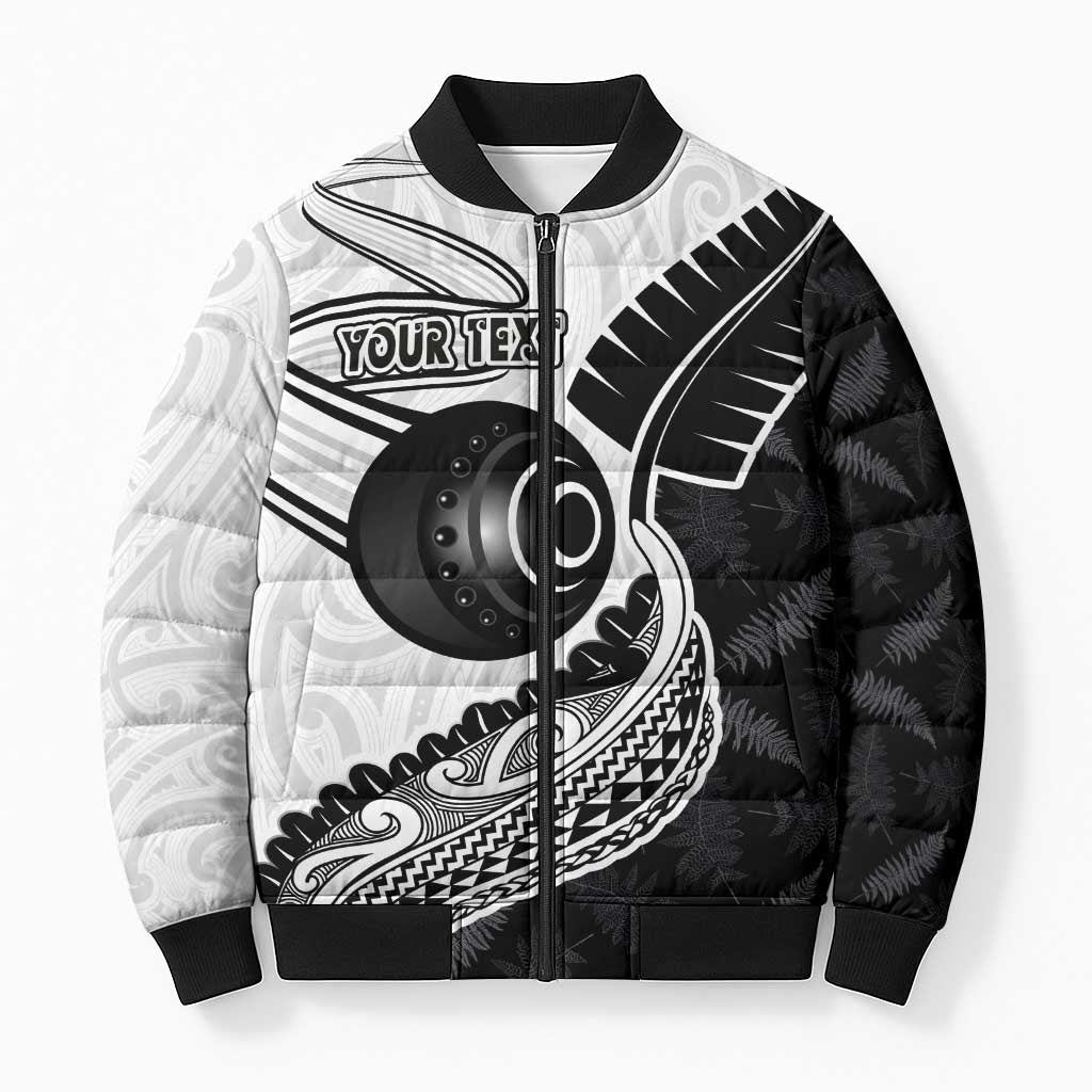 Personalised Aotearoa Lawn Bowls Bomber Puffer Jacket Maori and Silver Fern Half Style - Polynesian Pride