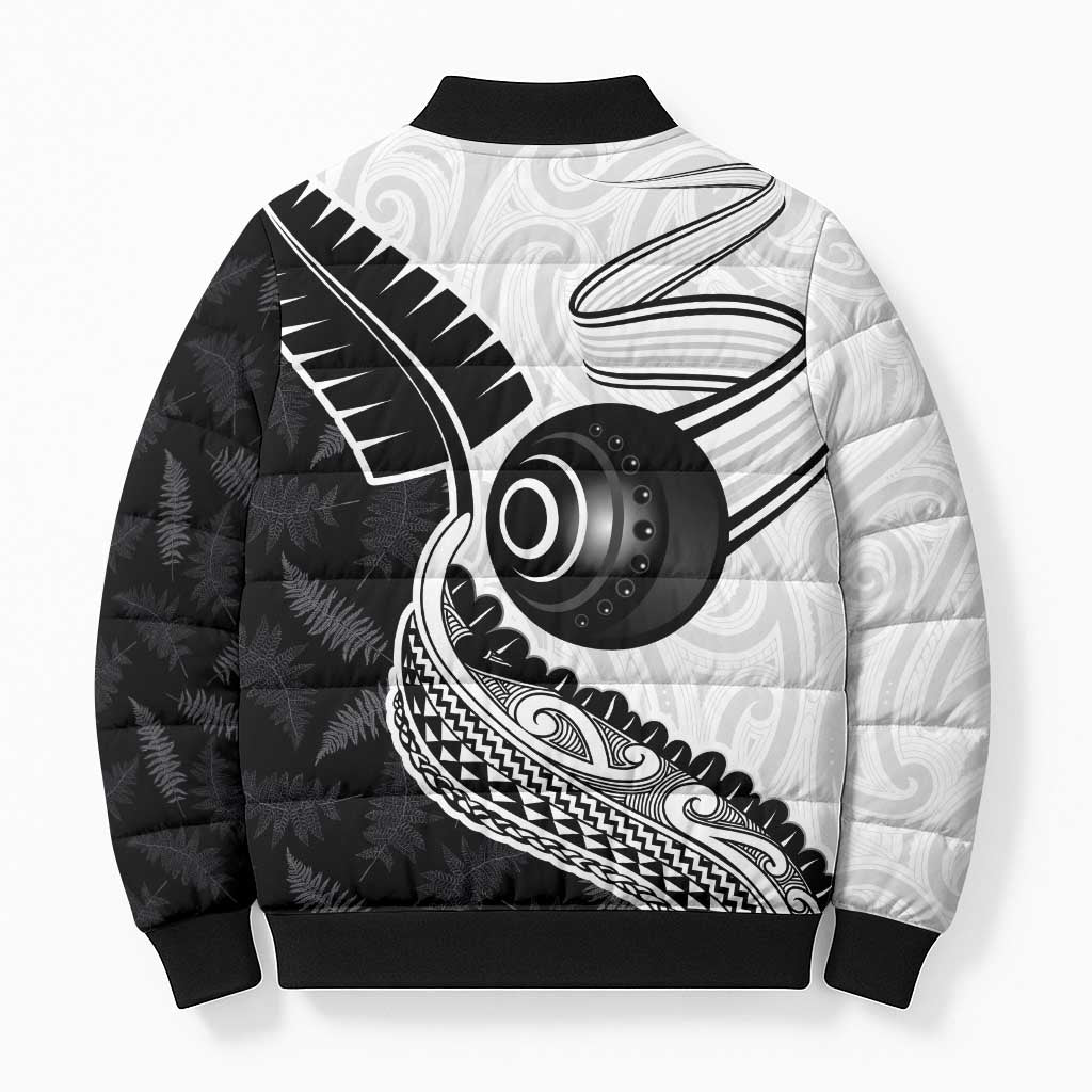 Personalised Aotearoa Lawn Bowls Bomber Puffer Jacket Maori and Silver Fern Half Style - Polynesian Pride