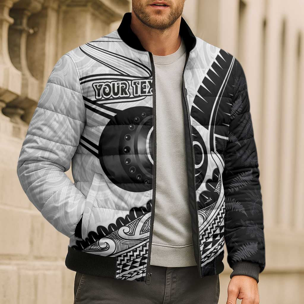 Personalised Aotearoa Lawn Bowls Bomber Puffer Jacket Maori and Silver Fern Half Style - Polynesian Pride