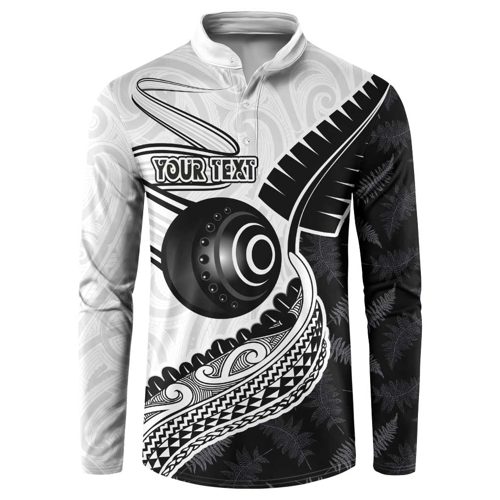Personalised Aotearoa Lawn Bowls Button Sweatshirt Maori and Silver Fern Half Style - Polynesian Pride