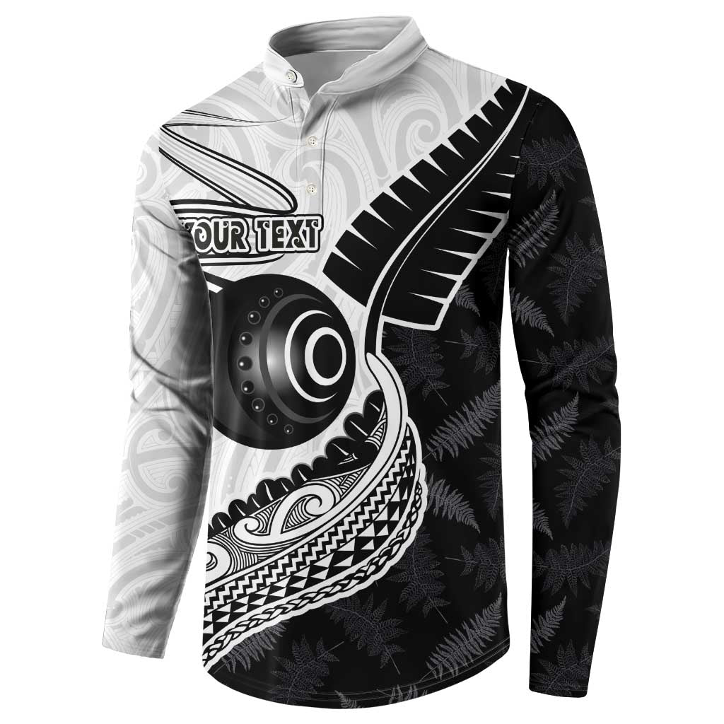 Personalised Aotearoa Lawn Bowls Button Sweatshirt Maori and Silver Fern Half Style - Polynesian Pride