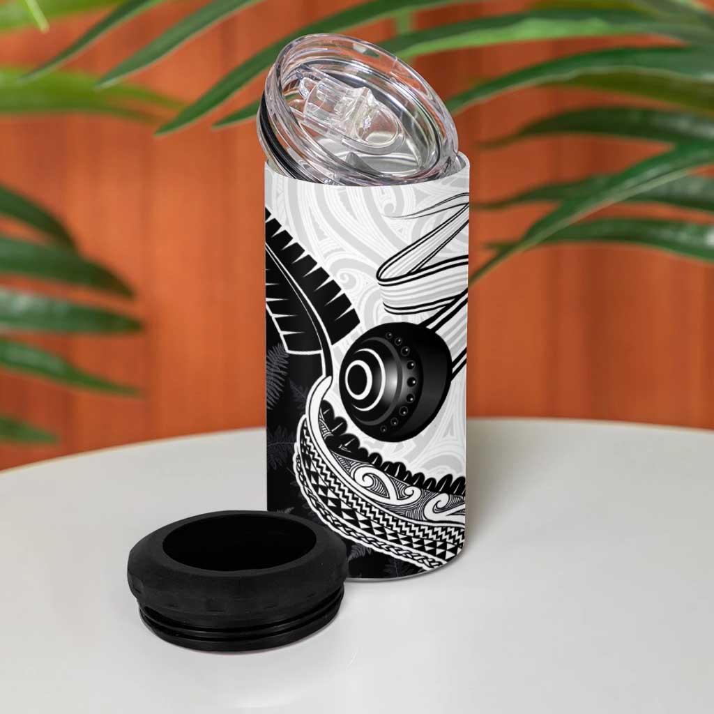 Personalised Aotearoa Lawn Bowls 4 in 1 Can Cooler Tumbler Maori and Silver Fern Half Style - Polynesian Pride