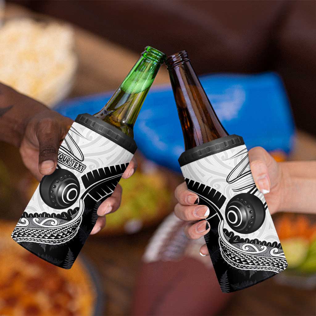 Personalised Aotearoa Lawn Bowls 4 in 1 Can Cooler Tumbler Maori and Silver Fern Half Style - Polynesian Pride