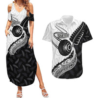 Personalised Aotearoa Lawn Bowls Couples Matching Summer Maxi Dress and Hawaiian Shirt Maori and Silver Fern Half Style - Polynesian Pride