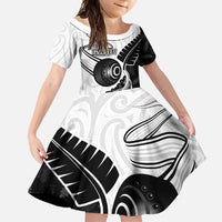 Personalised Aotearoa Lawn Bowls Family Matching Long Sleeve Bodycon Dress and Hawaiian Shirt Maori and Silver Fern Half Style - Polynesian Pride