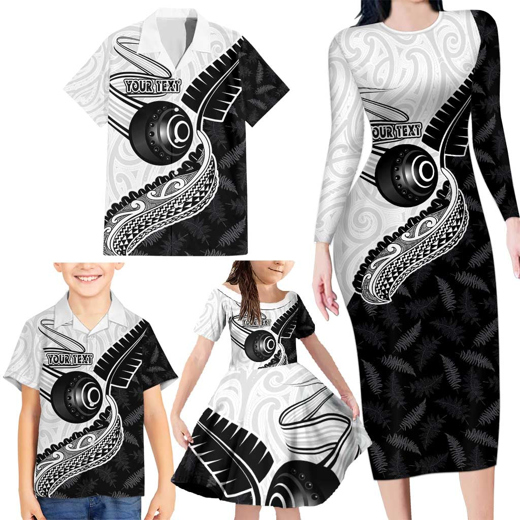 Personalised Aotearoa Lawn Bowls Family Matching Long Sleeve Bodycon Dress and Hawaiian Shirt Maori and Silver Fern Half Style - Polynesian Pride
