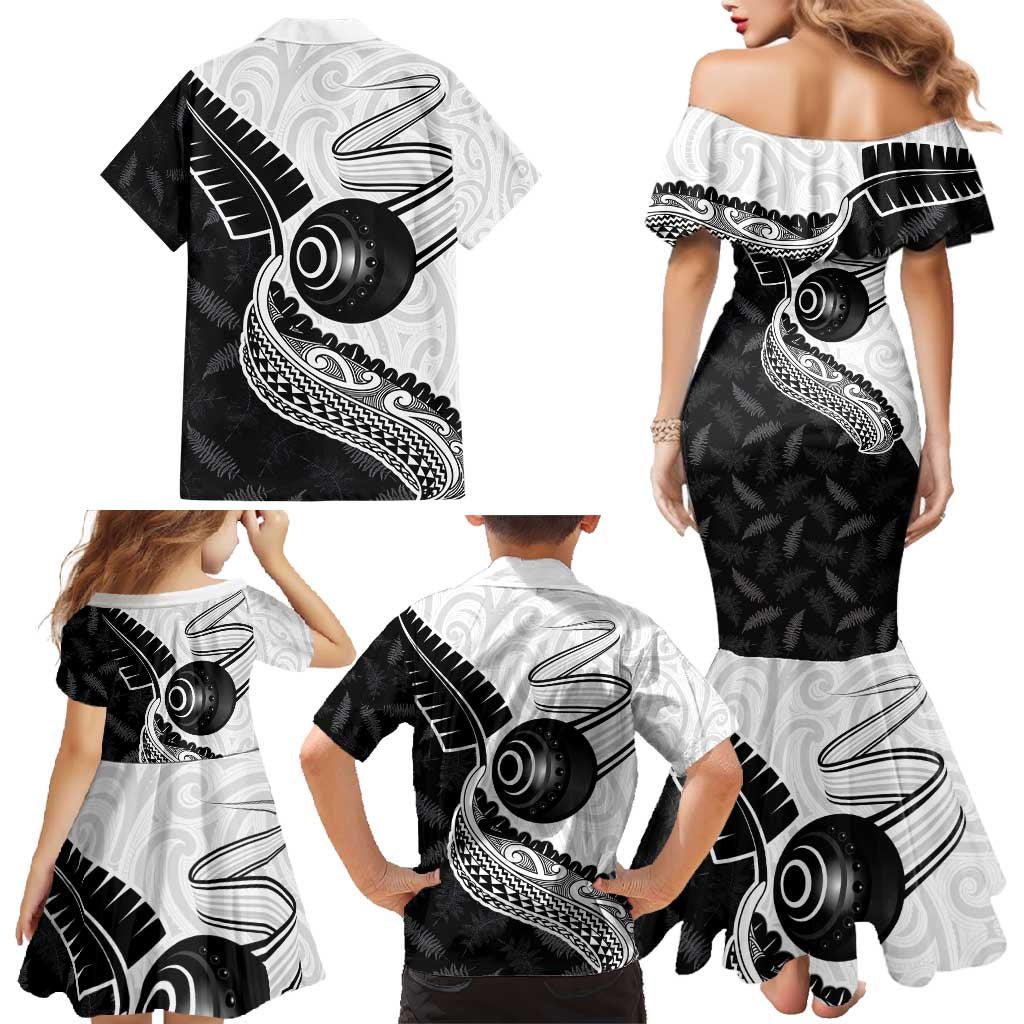 Personalised Aotearoa Lawn Bowls Family Matching Mermaid Dress and Hawaiian Shirt Maori and Silver Fern Half Style - Polynesian Pride