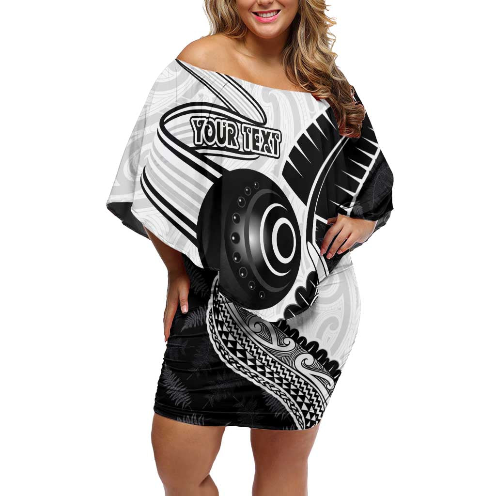 Personalised Aotearoa Lawn Bowls Family Matching Off Shoulder Short Dress and Hawaiian Shirt Maori and Silver Fern Half Style - Polynesian Pride